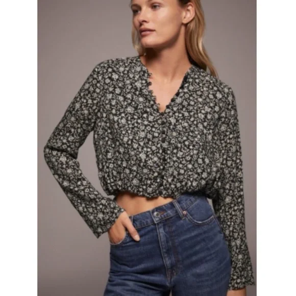 Zara Floral Long Sleeve Button up Crop Blouse - Small - Picture 1 of 8